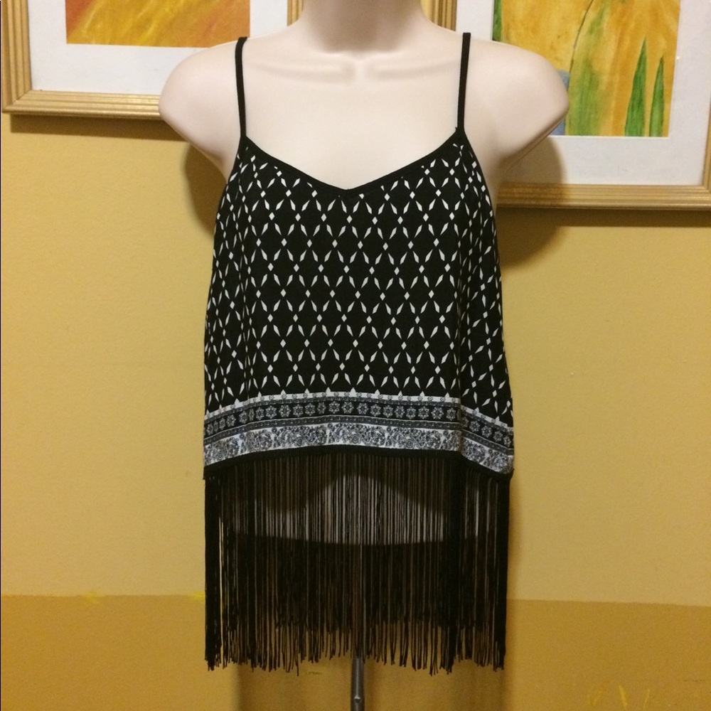 H&M Coachella Print Fringe Cropped Cami Top